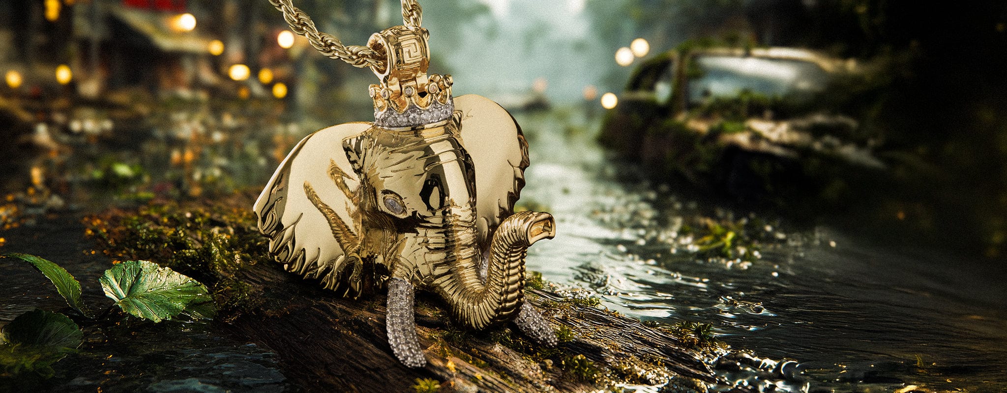 Kingices Gold Diamond Elephant Necklace 