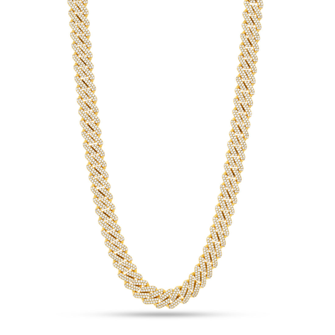 12mm Iced Diamond Cut Miami Cuban Link Chain  in  Gold Plated / 14K Gold / 18" by Kingices