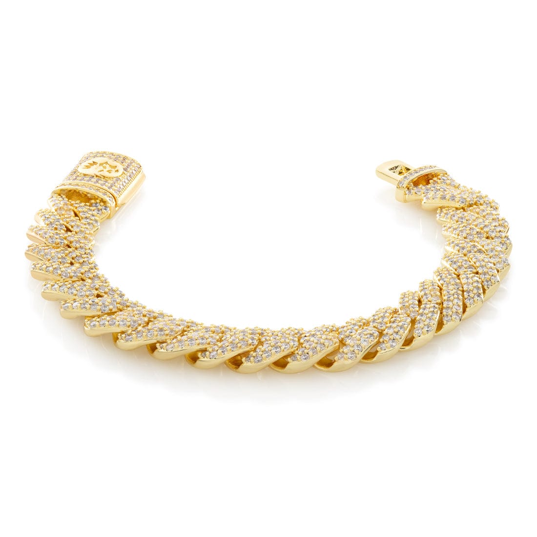15mm Iced Diamond Cut Miami Cuban Link Bracelet  in  Gold Plated / 14K Gold / 7" by Kingices