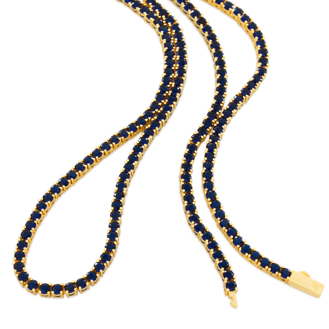 4mm Sapphire Tennis Chain  in  Gold Plated / 14K Gold / 22" by Kingices