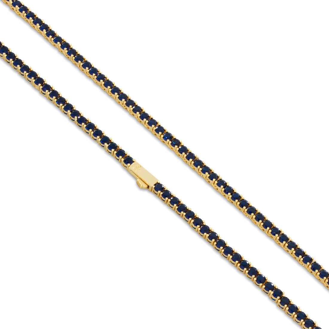 4mm Sapphire Tennis Chain  in  Gold Plated / 14K Gold / 22" by Kingices