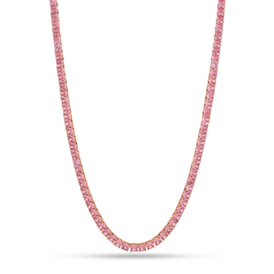 5mm Pink Tennis Chain  in  Gold Plated / Rose Gold / 18" by Kingices