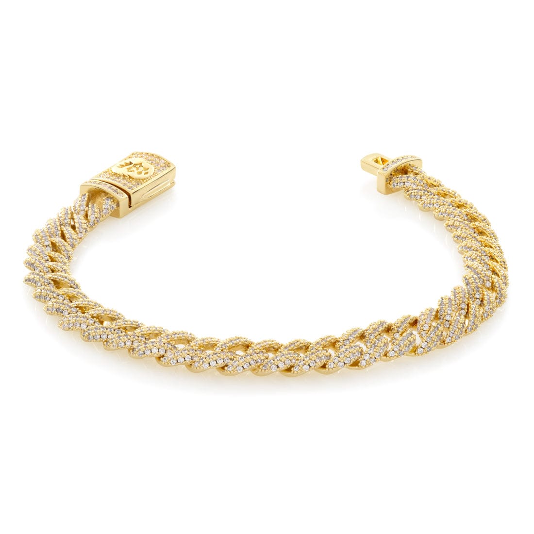 8mm Iced Diamond Cut Miami Cuban Link Bracelet  in  Gold Plated / 14K Gold / 7" by Kingices