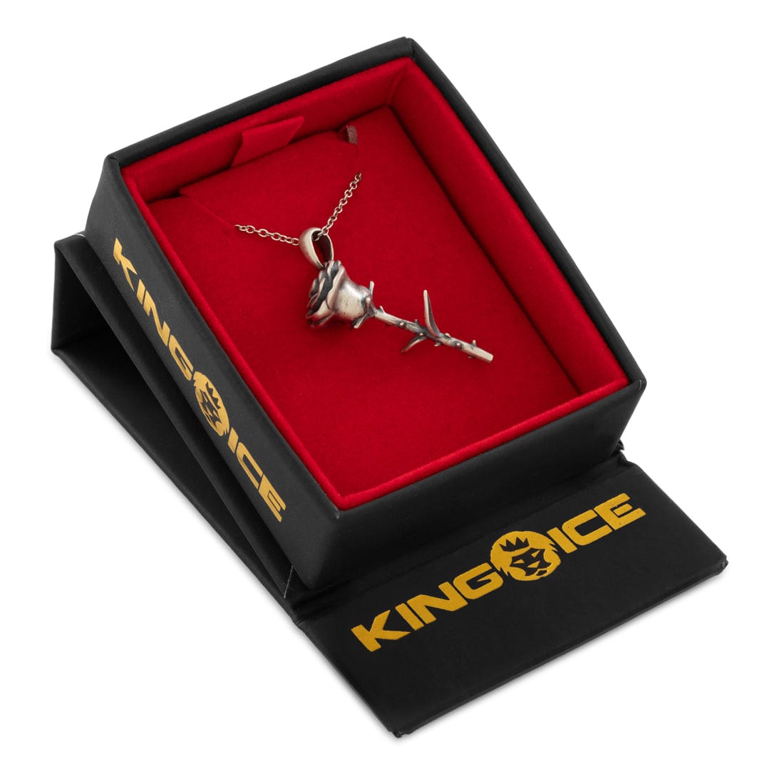 Antique Rose Necklace  in  Sterling Silver / White Gold / 1.6" by Kingices