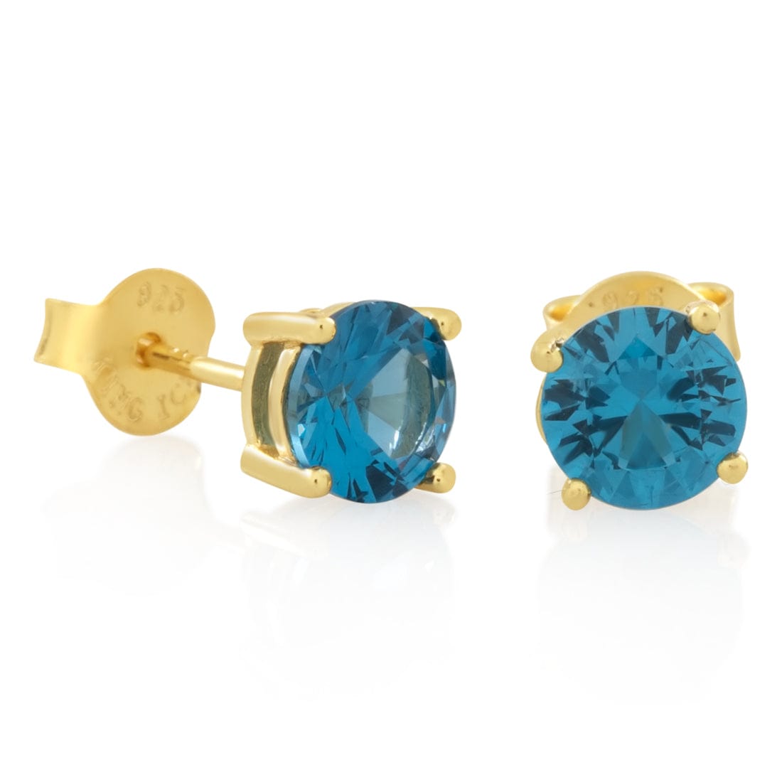 Blue Brilliant-Cut Stud Earrings  in  Sterling Silver / 14K Vermeil / 6mm by Kingices
