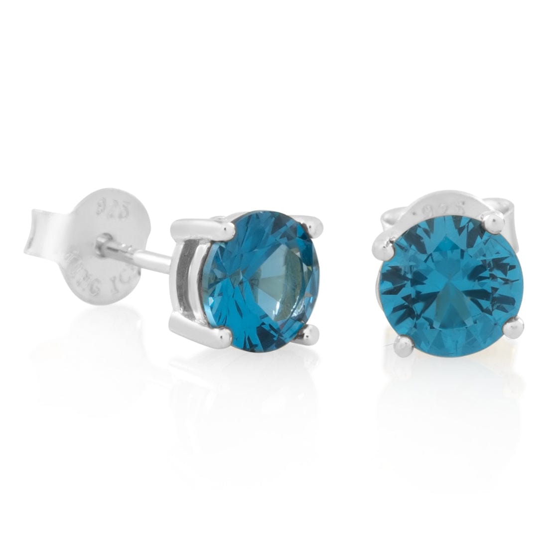 Blue Brilliant-Cut Stud Earrings  in  Sterling Silver / White Gold / 6mm by Kingices