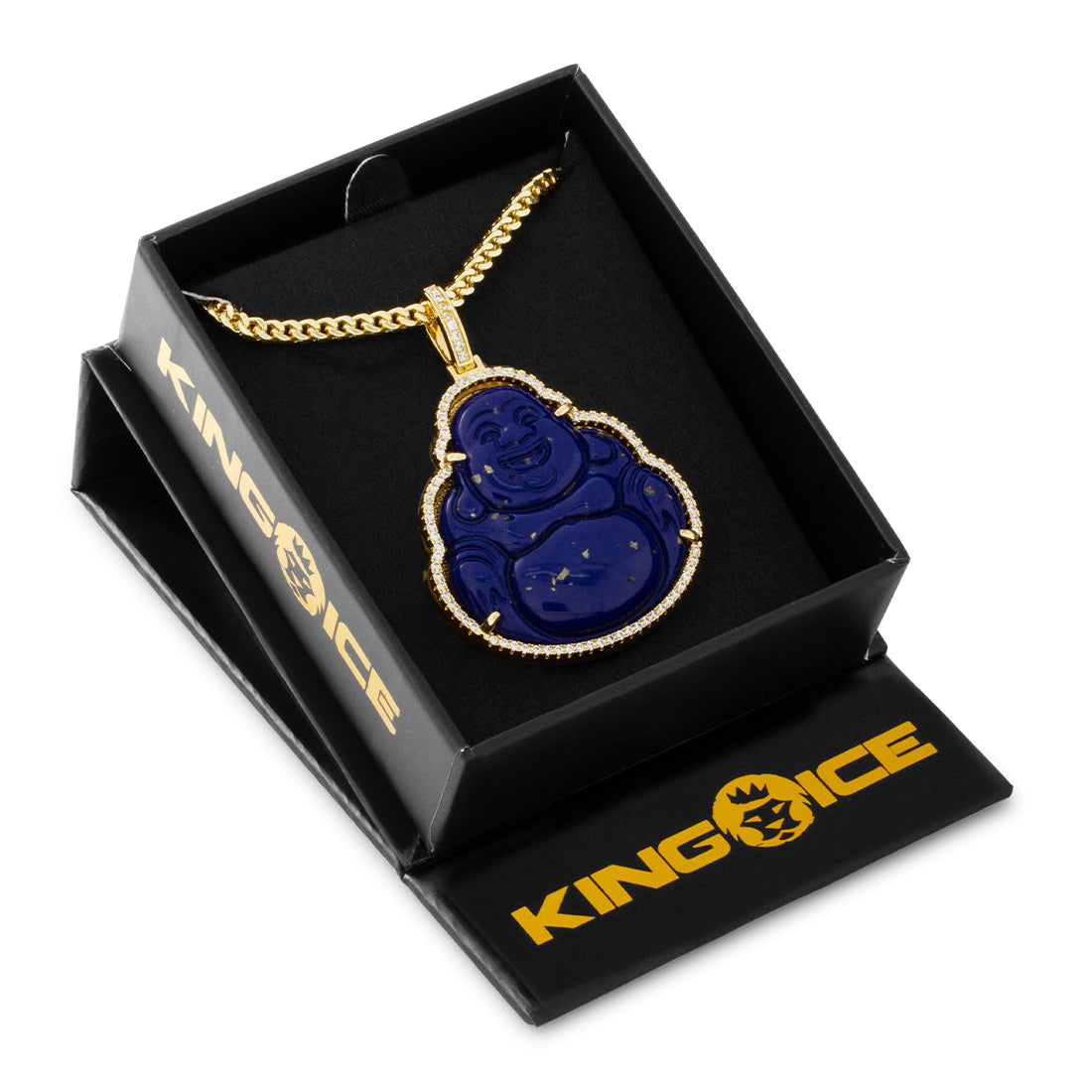 Blue Lapis Buddha Necklace  in  14K Gold / 1.4" by Kingices