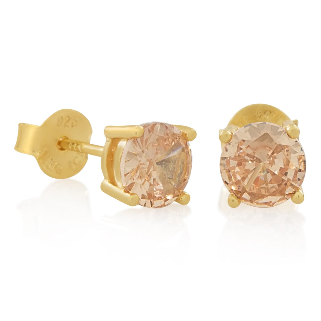 Champagne Brilliant-Cut Stud Earrings  in  Sterling Silver / 14K Vermeil / 6mm by Kingices