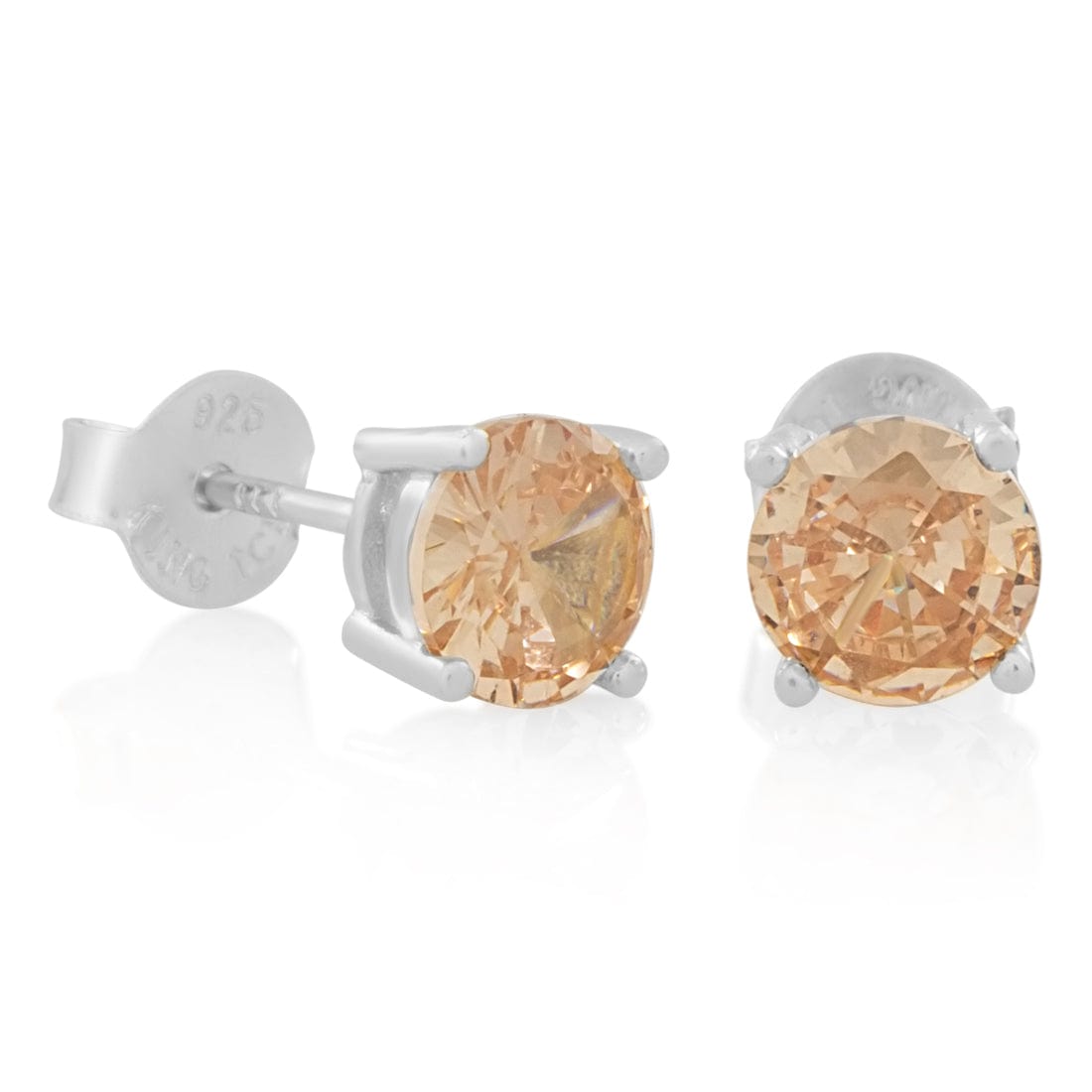 Champagne Brilliant-Cut Stud Earrings  in  Sterling Silver / White Gold / 6mm by Kingices