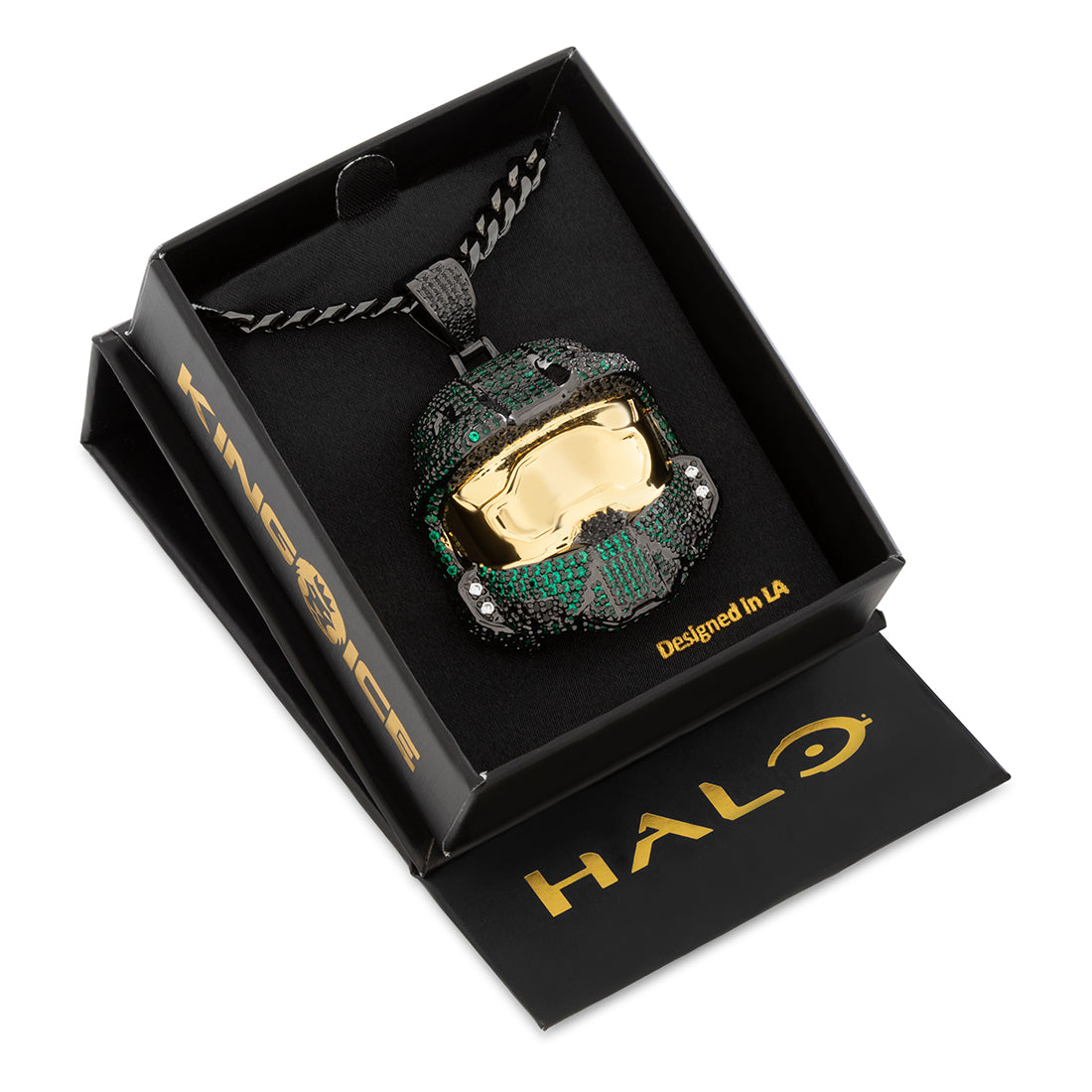 Halo x Kingices - Mark VI Helmet Necklace  in  Black Gold / 2.2" by Kingices