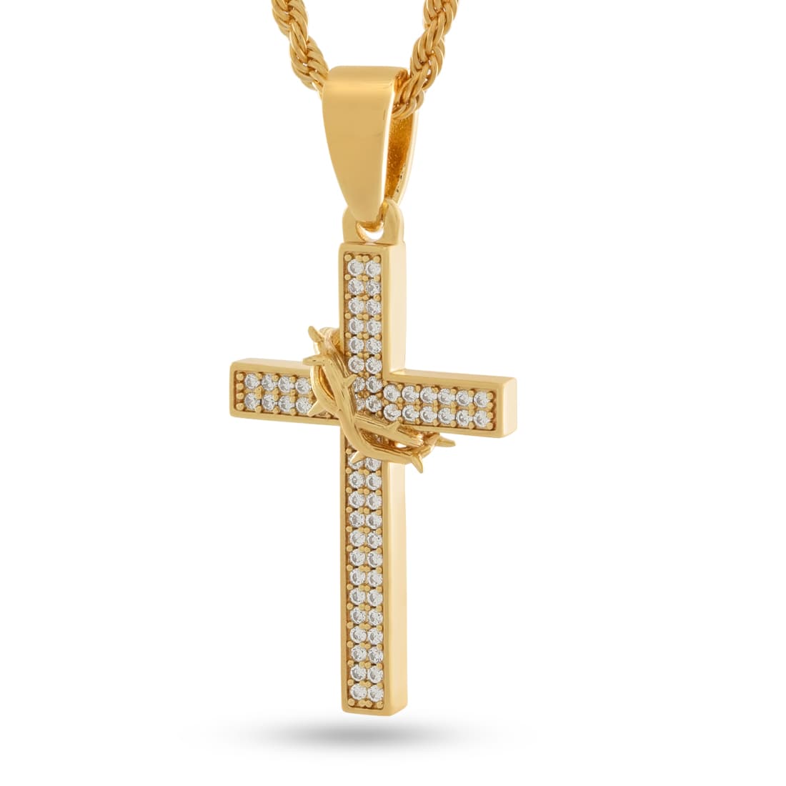 Crown of Thorns Wrapped Cross Necklace  in  2.2” / 14K Gold by Kingices