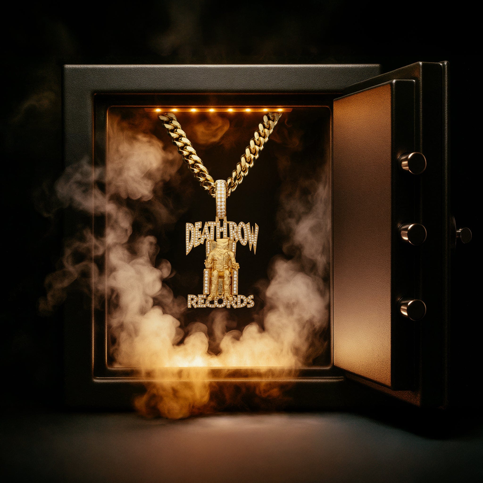 Death Row Records x Kingices - Iced Logo Necklace  in  14K Gold / 2.3" by Kingices
