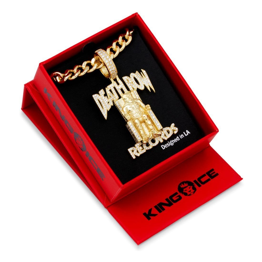 Death Row Records x Kingices - Solid Gold Iced Logo Necklace  in  Solid Gold / 14K Gold / 2.3" by Kingices