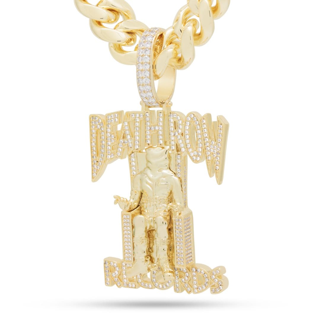 Death Row Records x Kingices - Solid Gold Iced Logo Necklace  in  Solid Gold / 14K Gold / 2.3" by Kingices