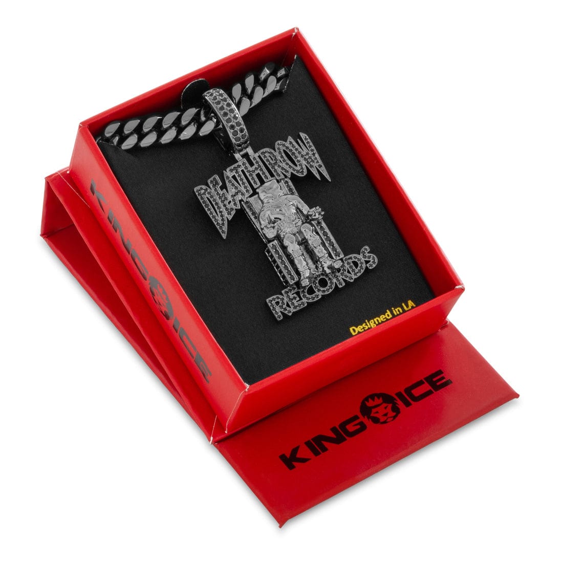 Death Row Records x Kingices - Solid Gold Iced Logo Necklace  in  Solid Gold / 14K Gold / 2.3" by Kingices