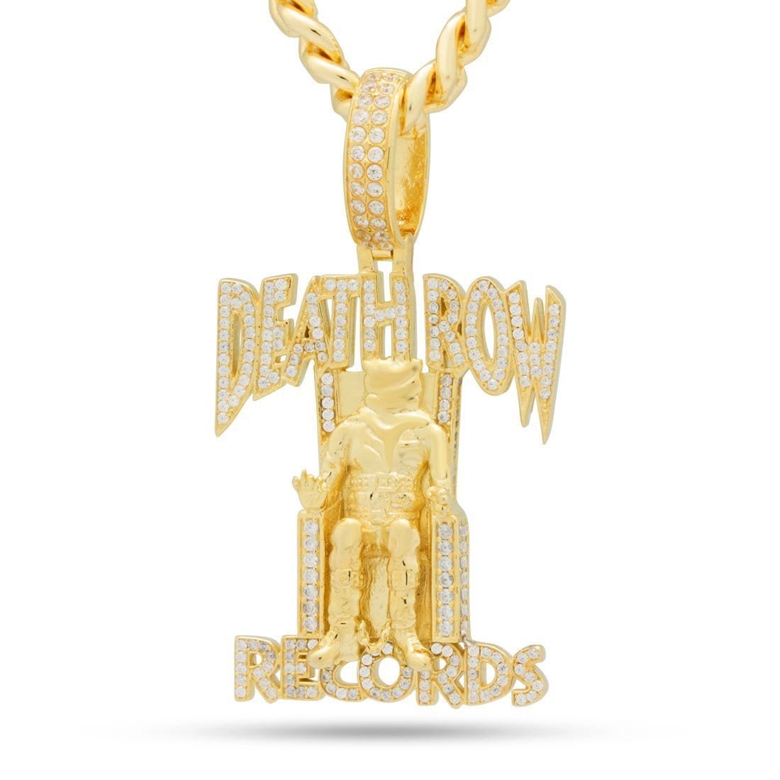 Death Row Records x Kingices - Solid Gold Iced Logo Necklace  in  Solid Gold / 14K Gold / 2.3" by Kingices
