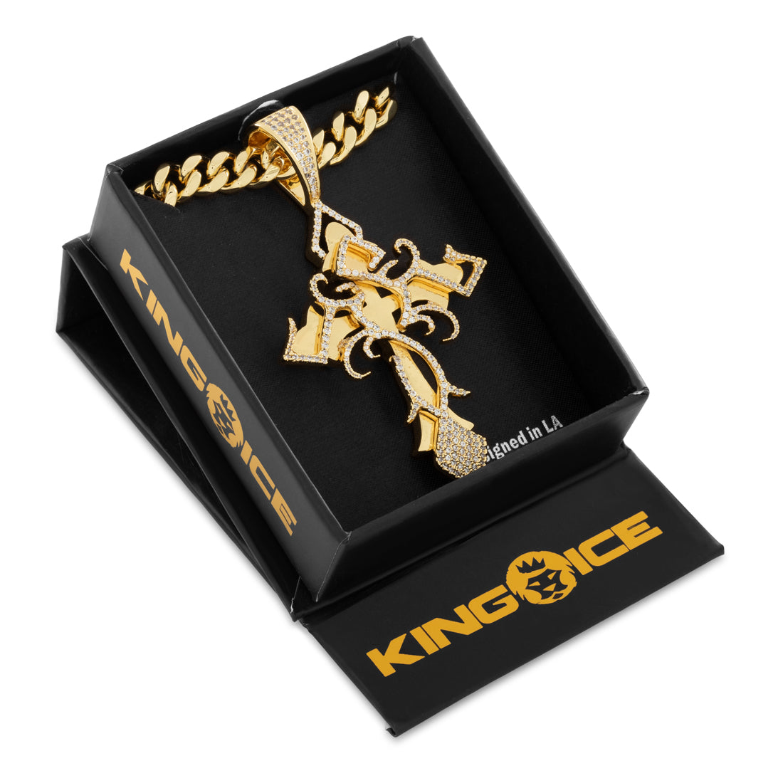 Designed by Mike Zombie - All I Cross is Chainz Necklace  in  Gold Plated / 14K Gold / 3" by Kingices
