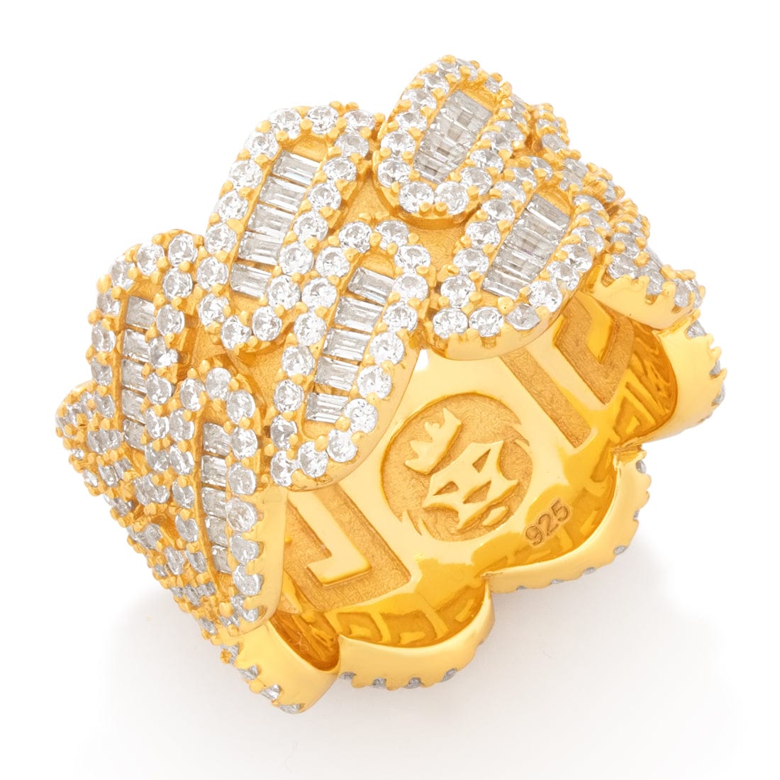 Diamond-Cut Miami Cuban Link Ring  in  Sterling Silver / 14K Gold / 7 by Kingices