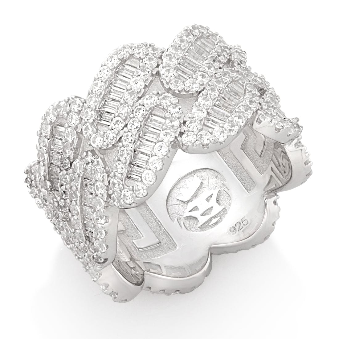 Diamond-Cut Miami Cuban Link Ring  in  Sterling Silver / White Gold / 7 by Kingices
