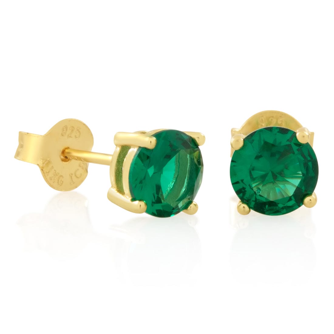 Green Brilliant-Cut Stud Earrings  in  Sterling Silver / 14K Vermeil / 6mm by Kingices