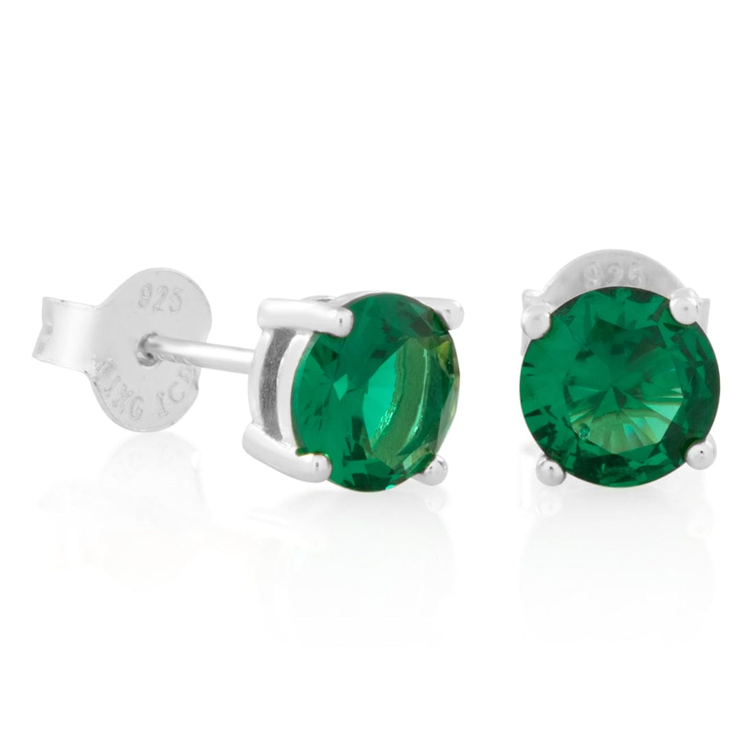 Green Brilliant-Cut Stud Earrings  in  Sterling Silver / White Gold / 6mm by Kingices