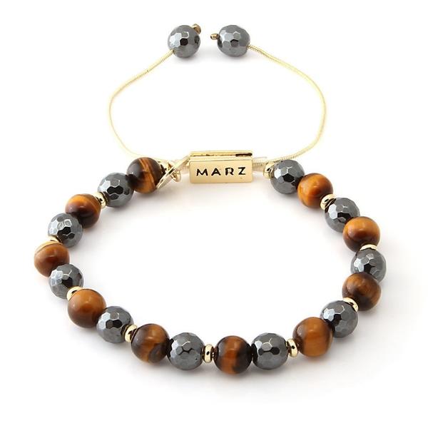 Hematite Tigers Eye Bracelet by MARZ  in  14K Gold / Adjustable by Kingices