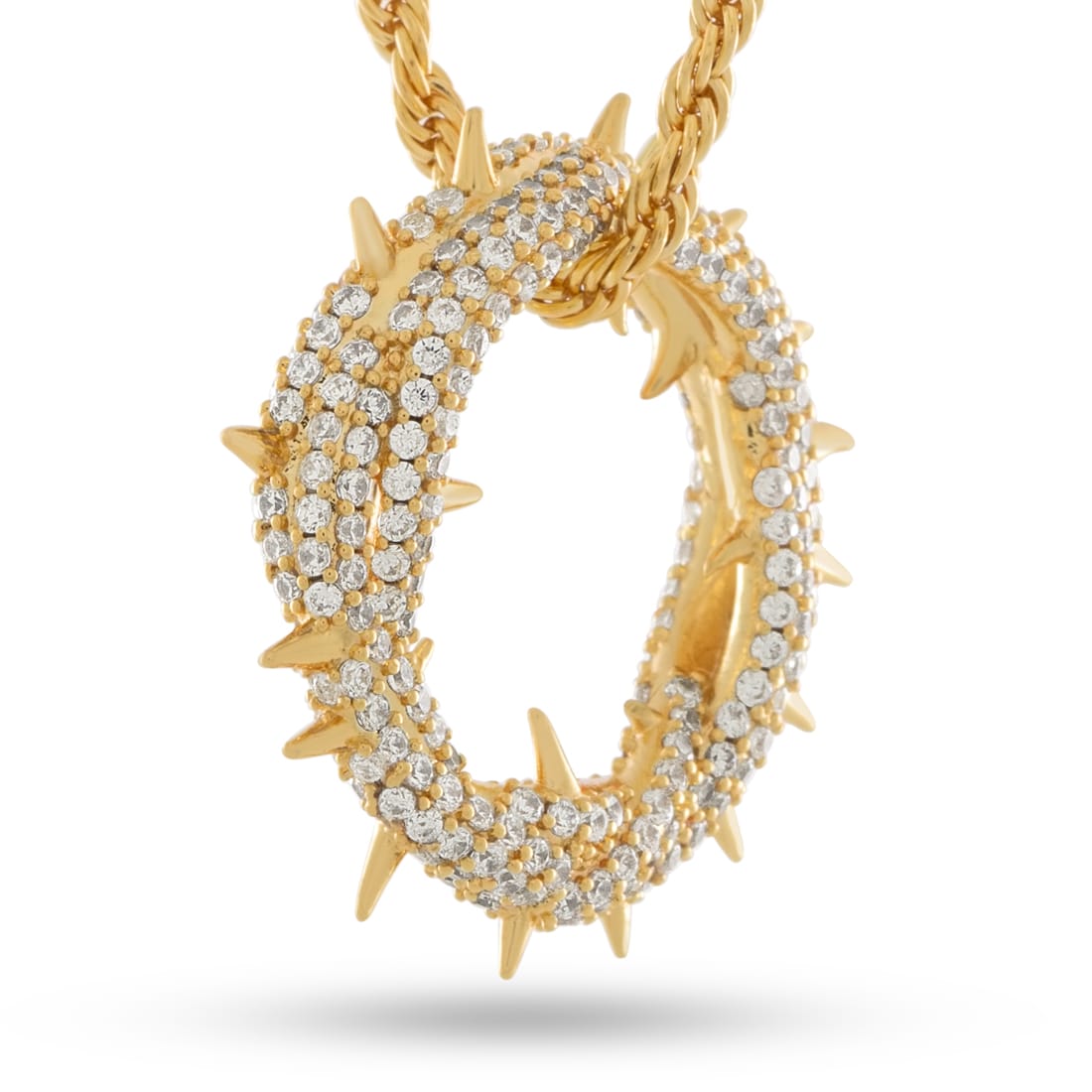 Iced Crown of Thorns Necklace  in  1.4” / 14K Gold by Kingices