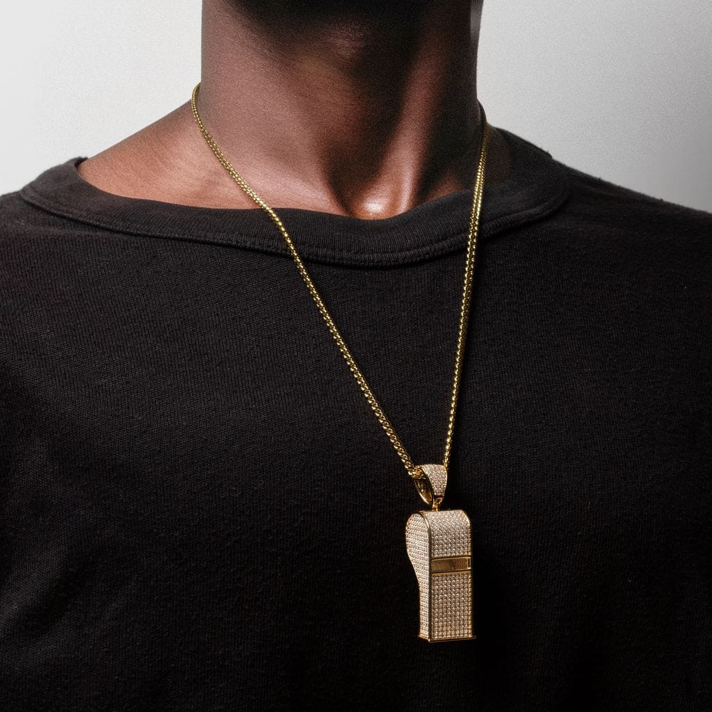 Iced Final Call Whistle Necklace  in  14K Gold / 1.5" by Kingices