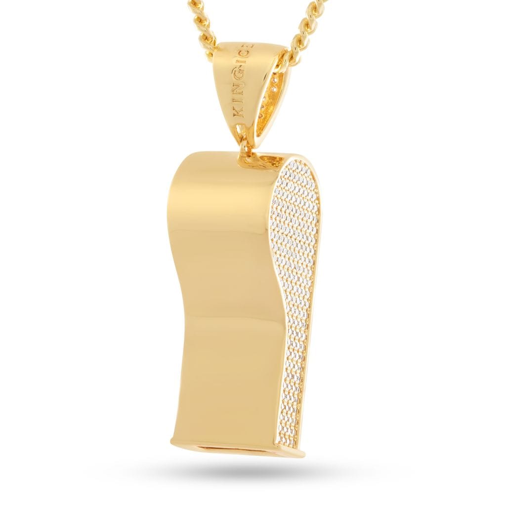 Iced Final Call Whistle Necklace  in  14K Gold / 1.5" by Kingices
