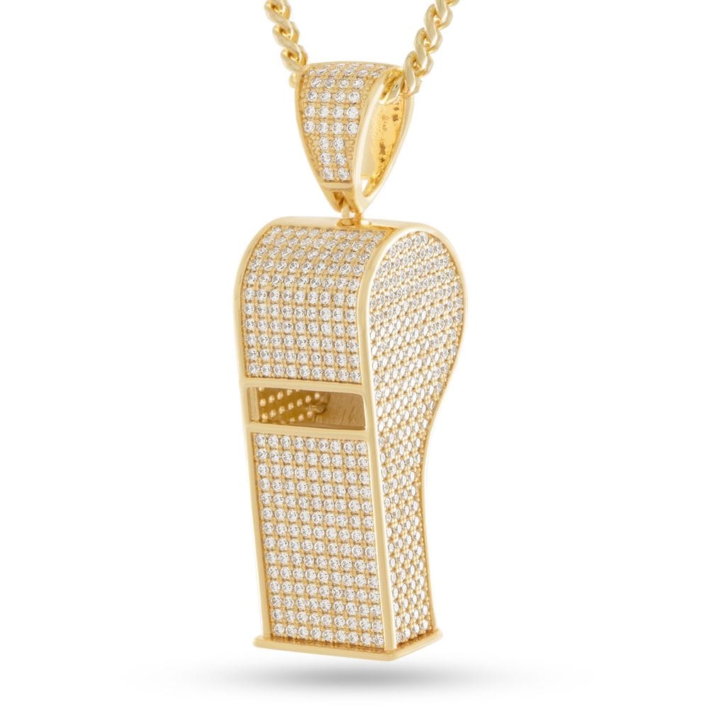 Iced Final Call Whistle Necklace  in  14K Gold / 1.5" by Kingices