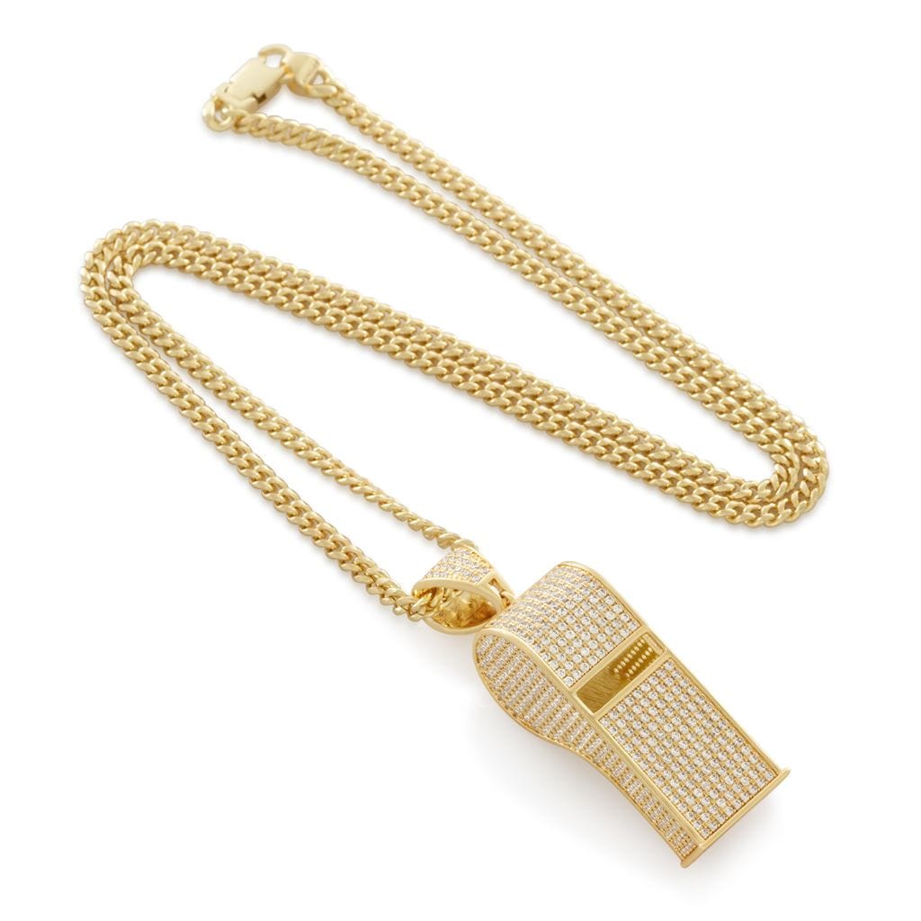 Iced Final Call Whistle Necklace  in  14K Gold / 1.5" by Kingices
