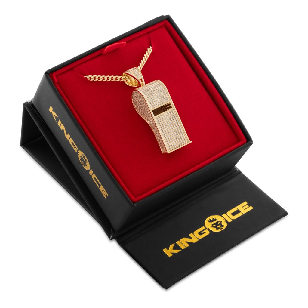 Iced Final Call Whistle Necklace  in  14K Gold / 1.5" by Kingices