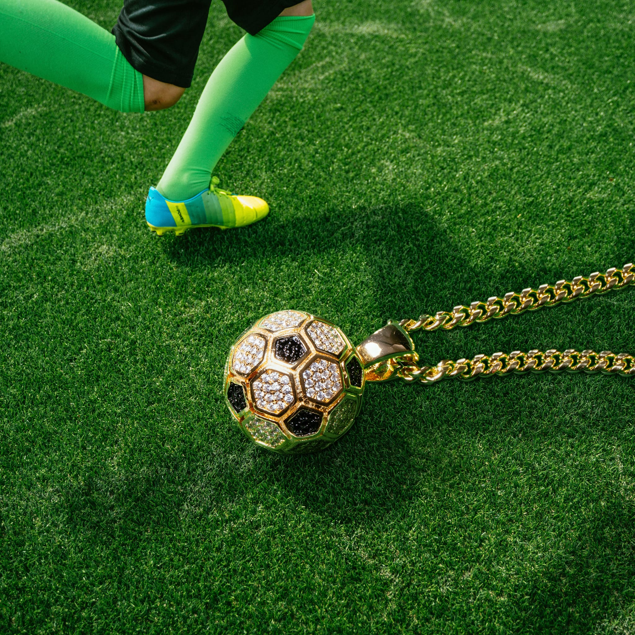 Iced World Match Ball Necklace  in  by Kingices