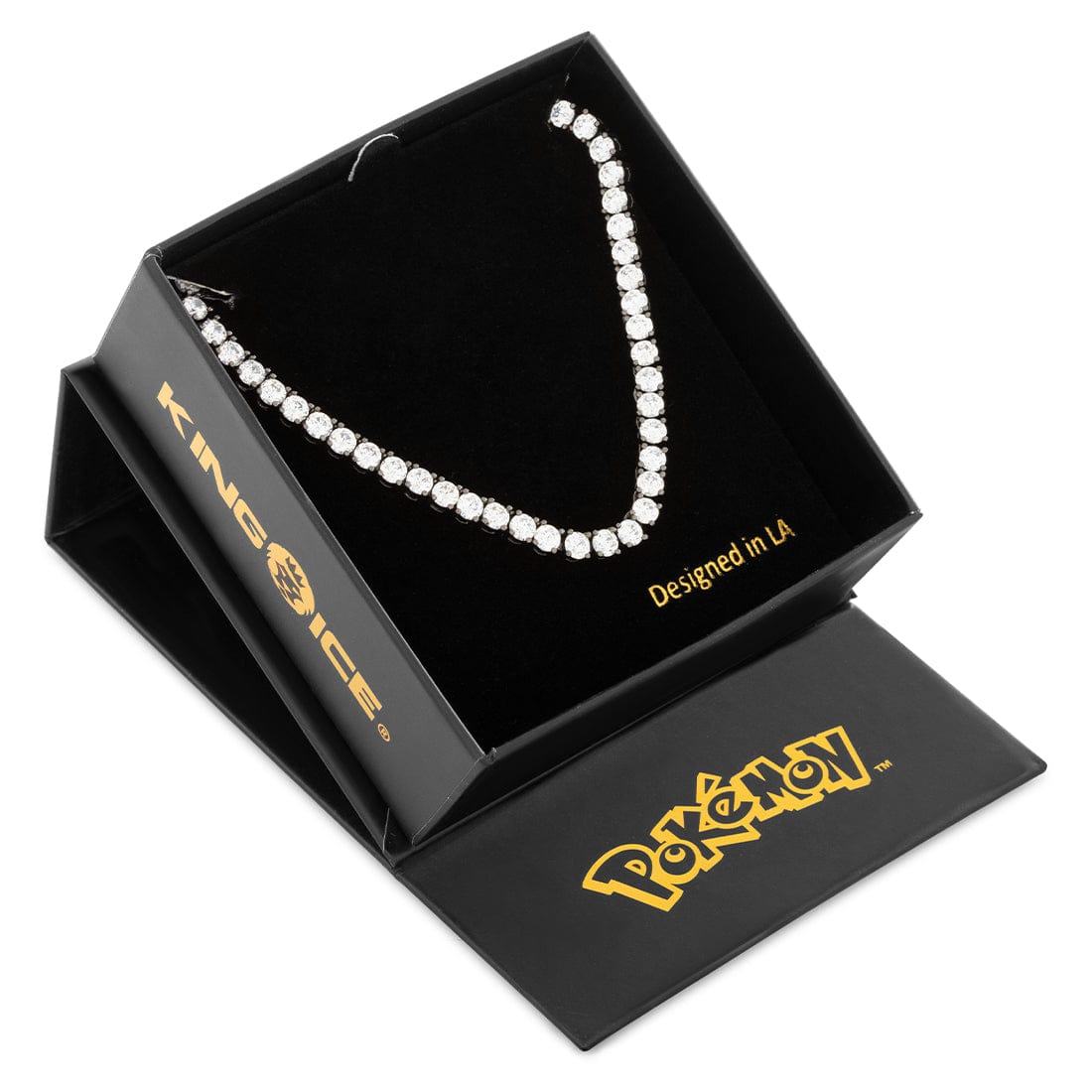 Kingices | Pokémon - 4mm Poké Ball Inspired Tennis Chain  in  Black Gold / 20" by Kingices
