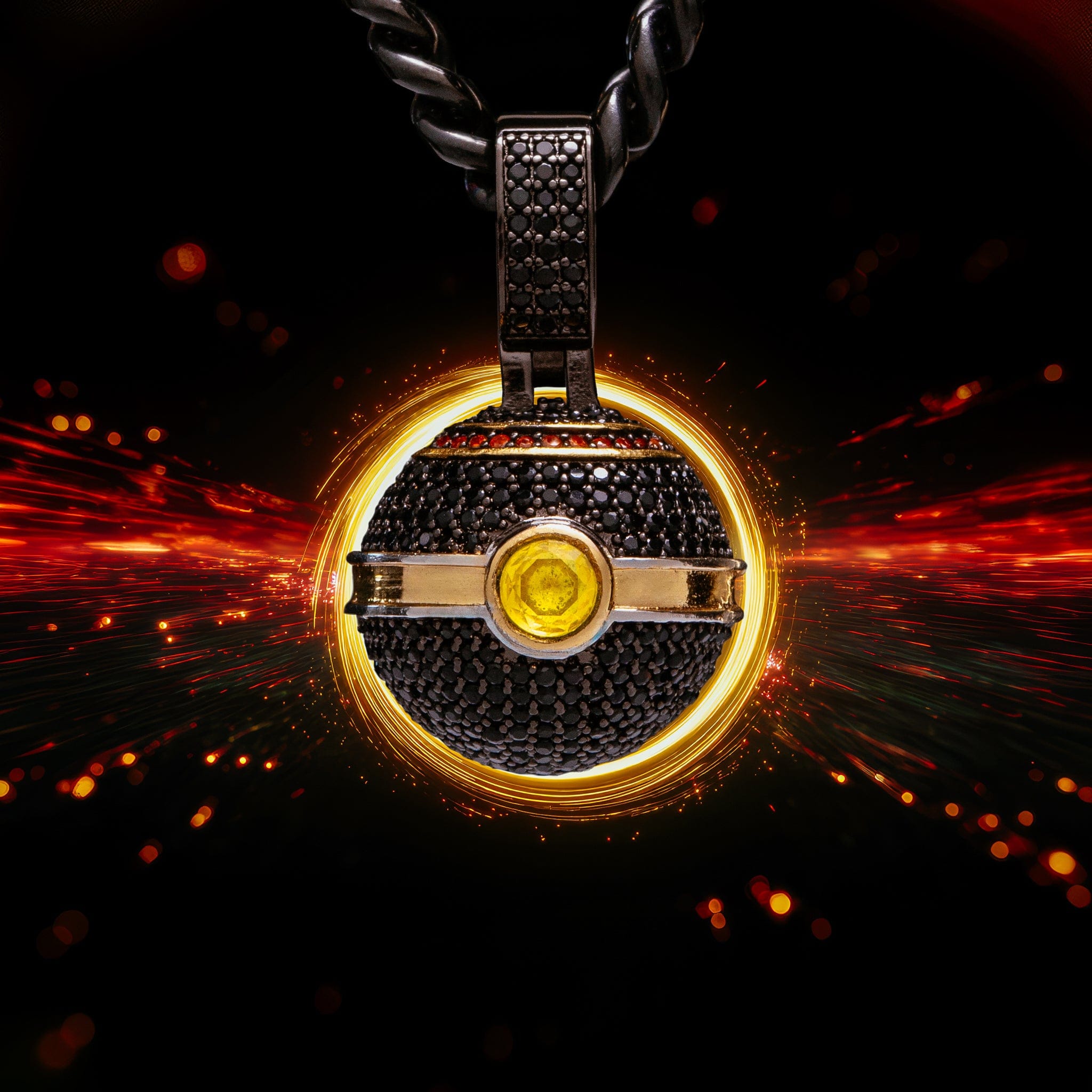 Kingices | Pokémon - Luxury Ball Necklace  in  Black Gold / 1.1" by Kingices