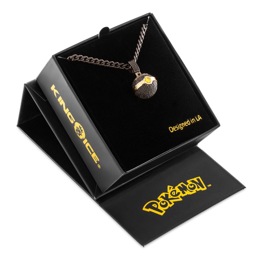 Kingices | Pokémon - Luxury Ball Necklace  in  Black Gold / 1.1" by Kingices