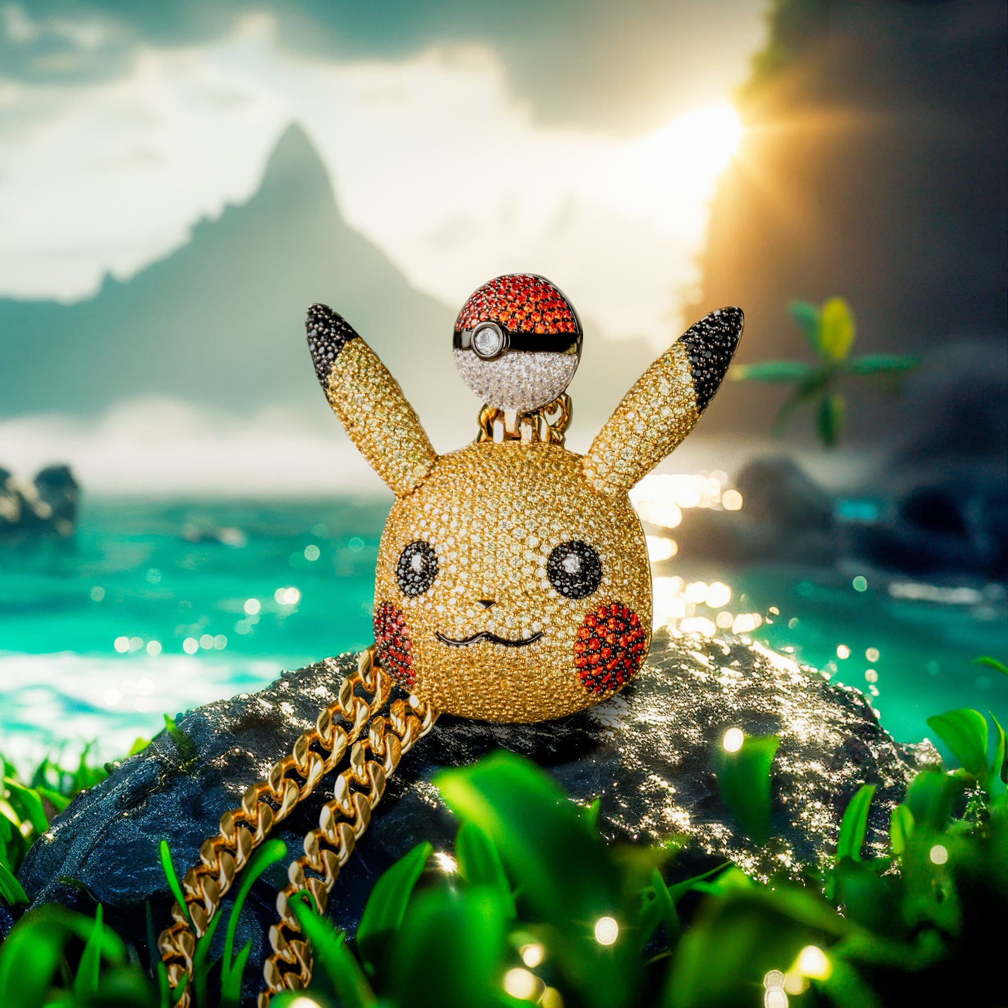 Kingices | Pokémon - Pikachu Necklace  in  14K Gold / 1.9" by Kingices