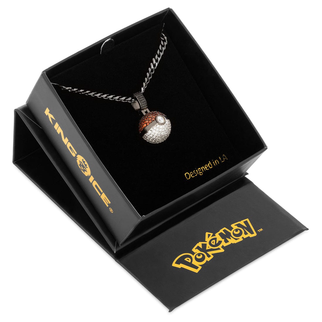 Kingices | Pokémon - Poké Ball Necklace  in  Black Gold / 1.1" by Kingices