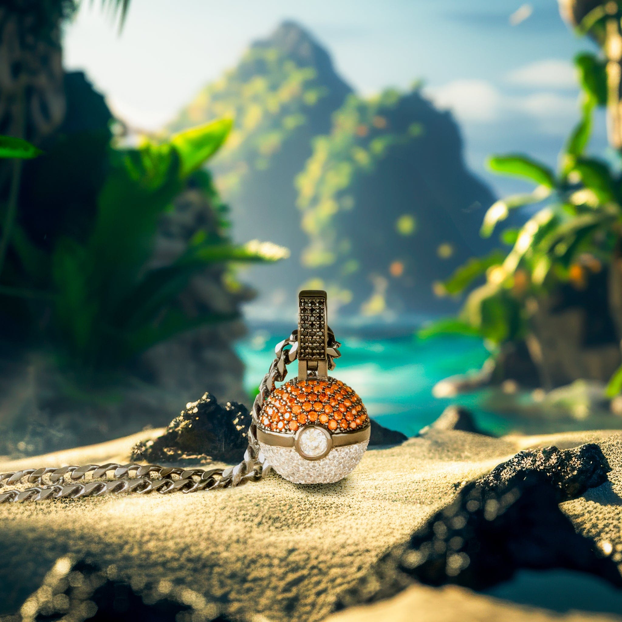 Kingices | Pokémon - Poké Ball Necklace  in  Black Gold / 1.1" by Kingices