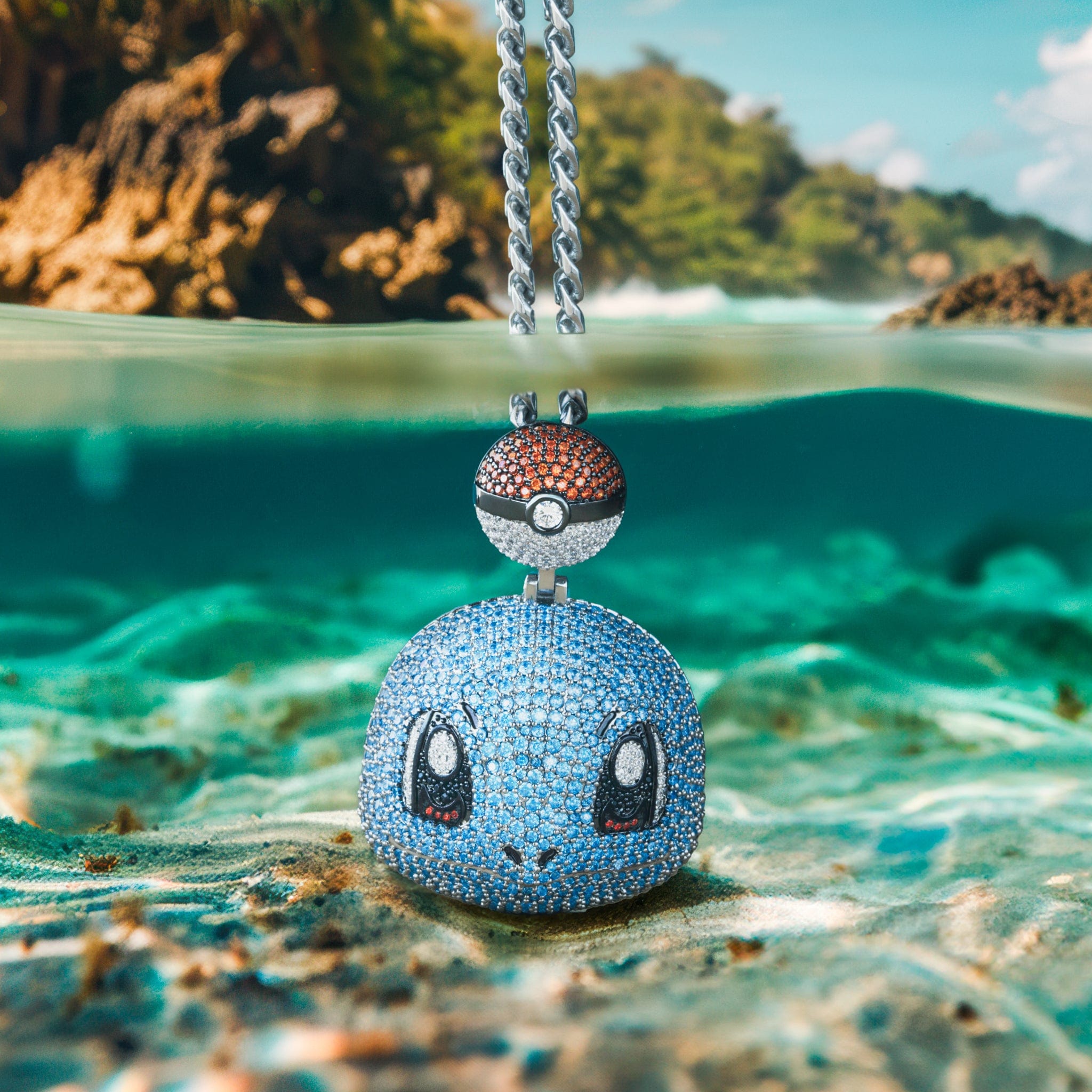 Kingices | Pokémon - Squirtle Necklace  in  White Gold / 2" by Kingices