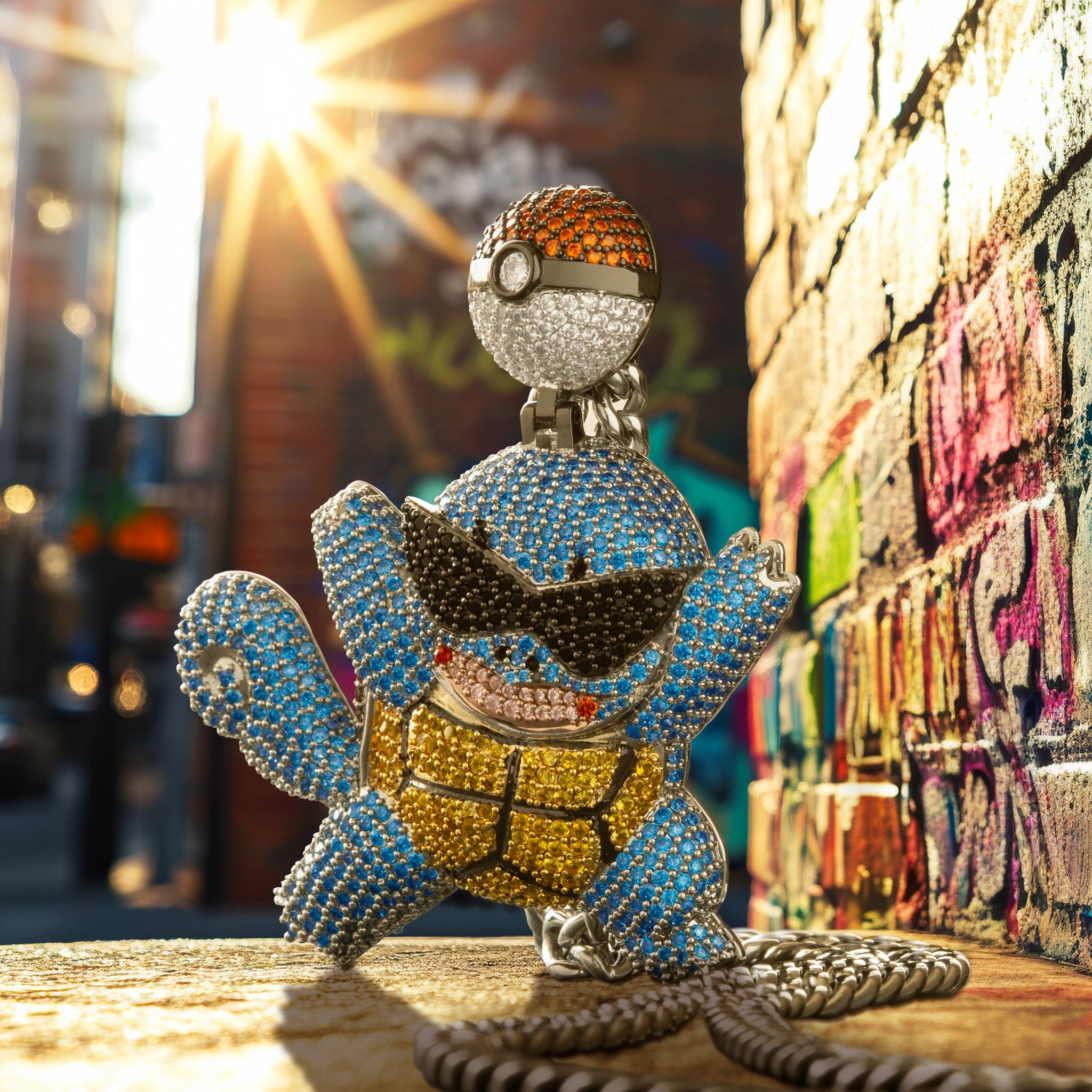 Kingices | Pokémon - The Leader of the Squirtle Squad Necklace  in  2.2" / White Gold by Kingices