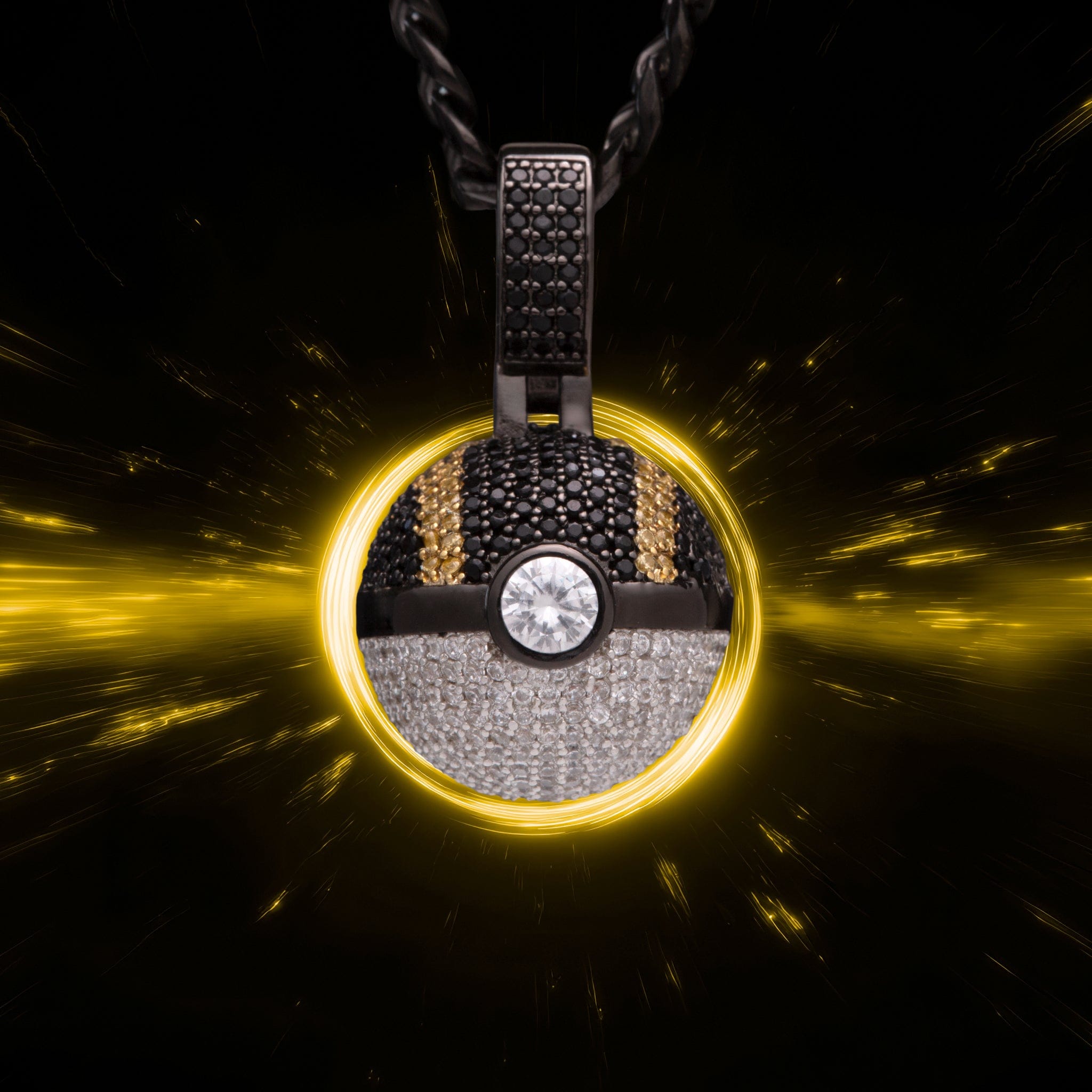 Kingices | Pokémon - Ultra Ball Necklace  in  Black Gold / 1.1" by Kingices