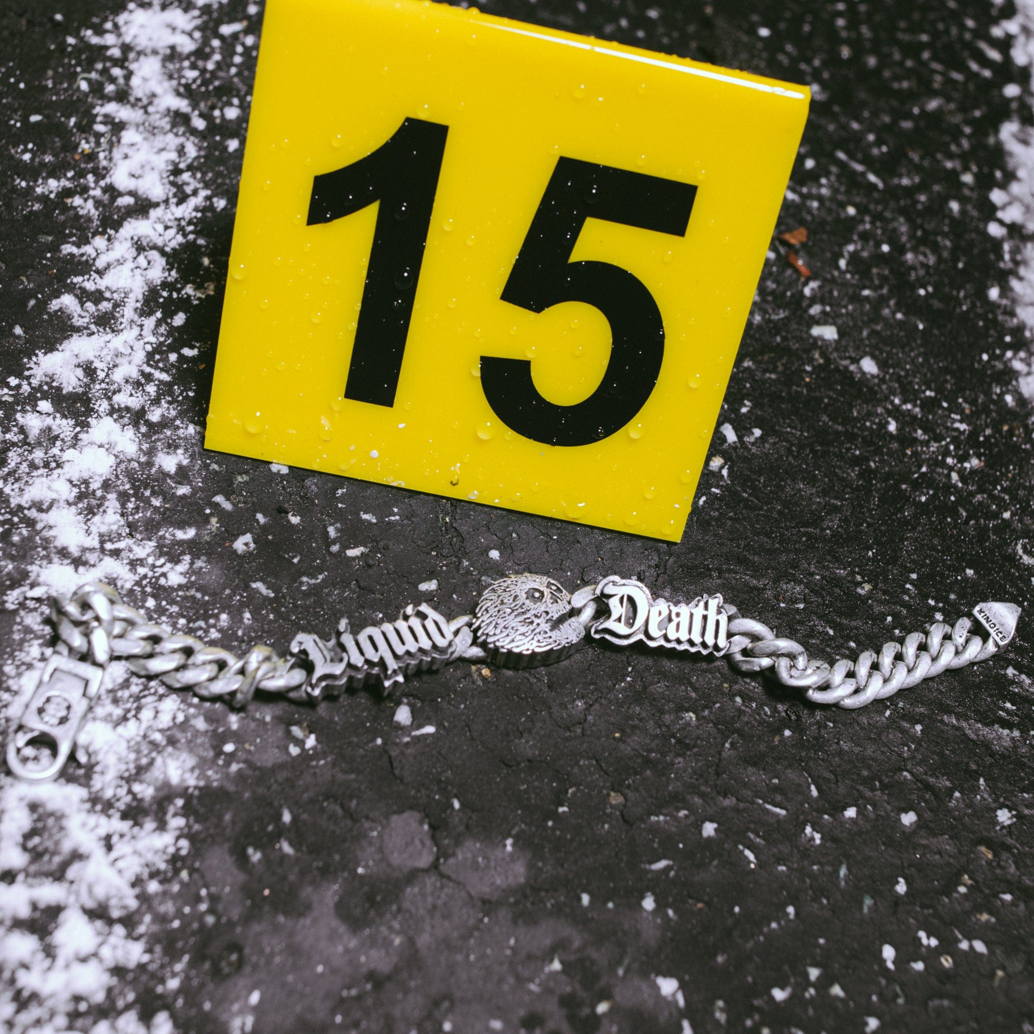 Liquid Death x Kingices - 8mm Skull Bracelet  in  White Gold / 8" by Kingices