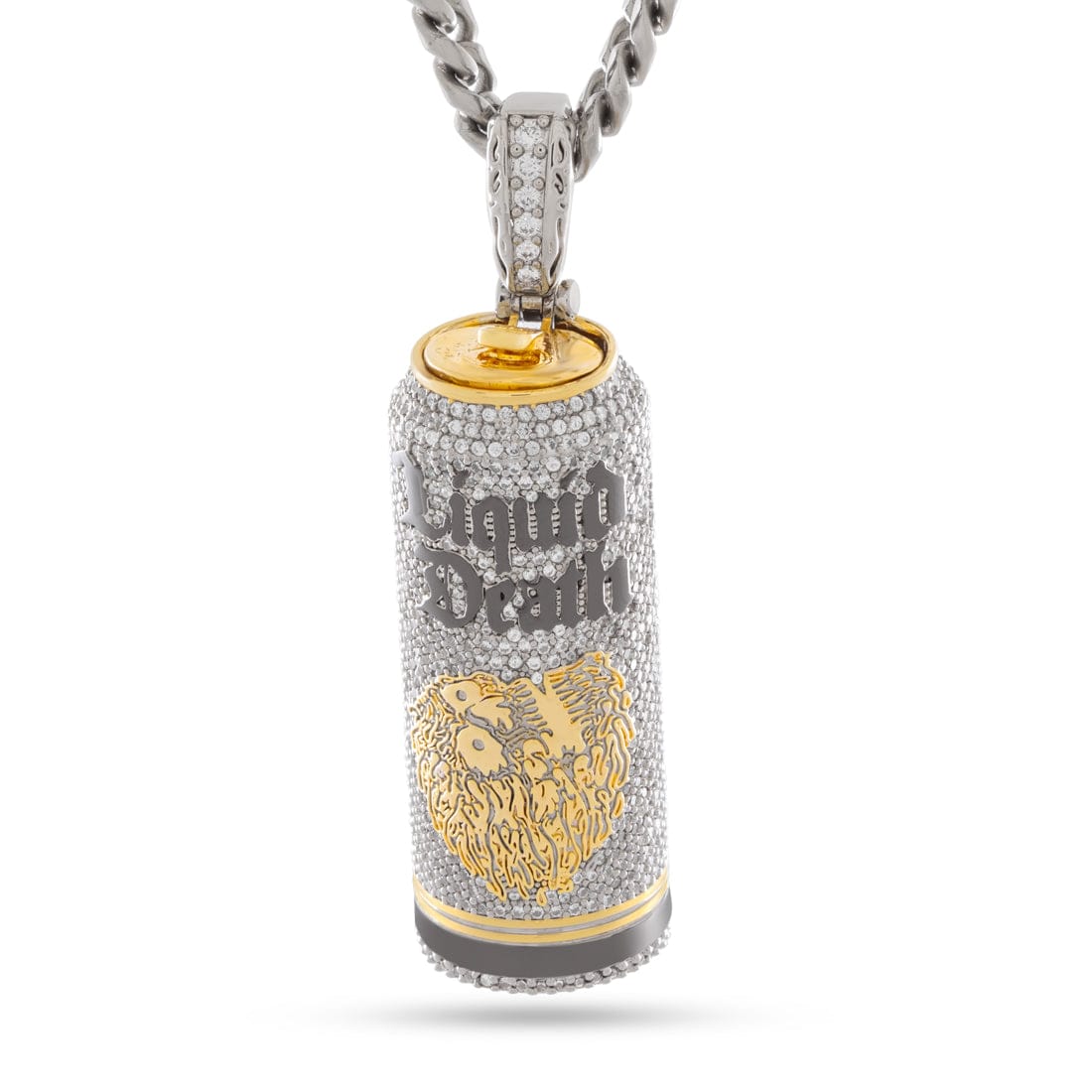 Liquid Death x Kingices - Iced Still Water Can Necklace  in  White Gold / 2.6" by Kingices