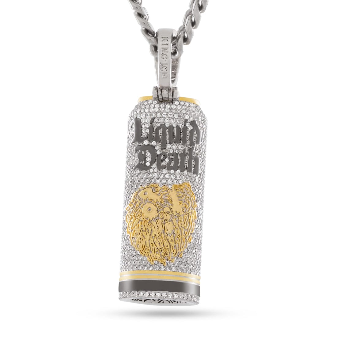 Liquid Death x Kingices - Iced Still Water Can Necklace  in  White Gold / 2.6" by Kingices