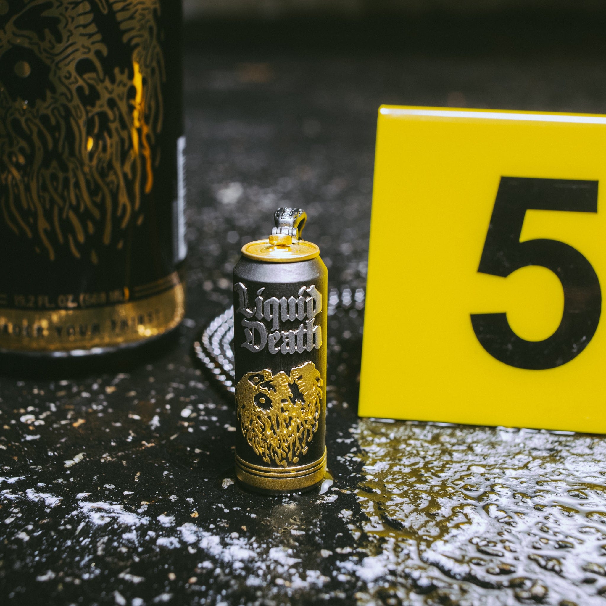 Liquid Death x Kingices - Sparkling Water Can Necklace  in  Black Gold / 2.6" by Kingices