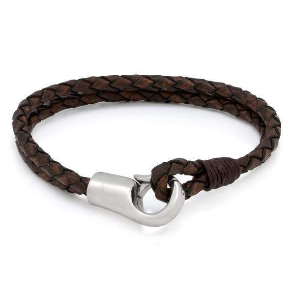 Onyx Hook Bracelet by MARZ  in  Leather / Brown / 8.5" by Kingices