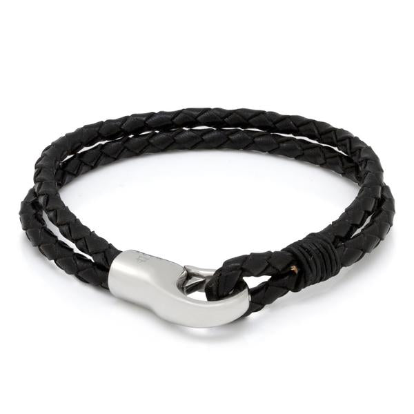 Onyx Hook Bracelet by MARZ  in  Leather / Black / 8.5" by Kingices