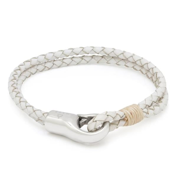 Onyx Hook Bracelet by MARZ  in  Leather / White / 8.5" by Kingices