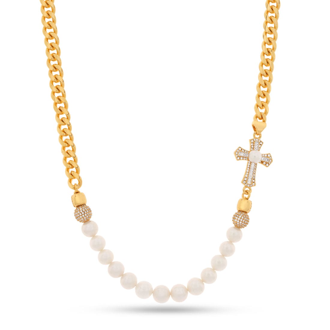 Pearl of Wisdom Cross Chain  in  Gold Plated / 14K Gold / 20" by Kingices